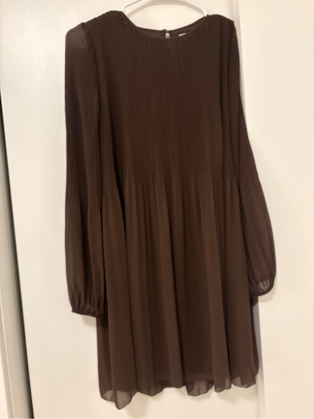 Wilfred Brown Pleated Long-Sleeve Mini Dress